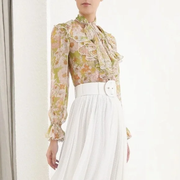 Zimmermann Pink Meadow Ruffle Scalloped Blouse 0 - Picture 2 of 10